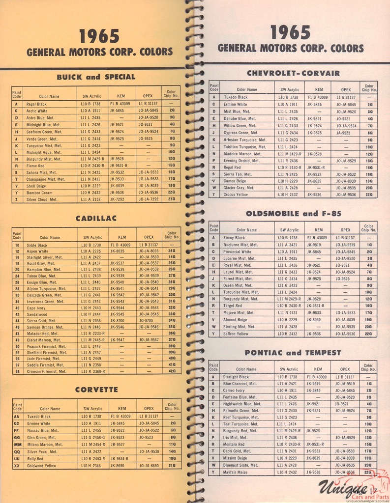 1965 General Motors Paint Charts Williams 7